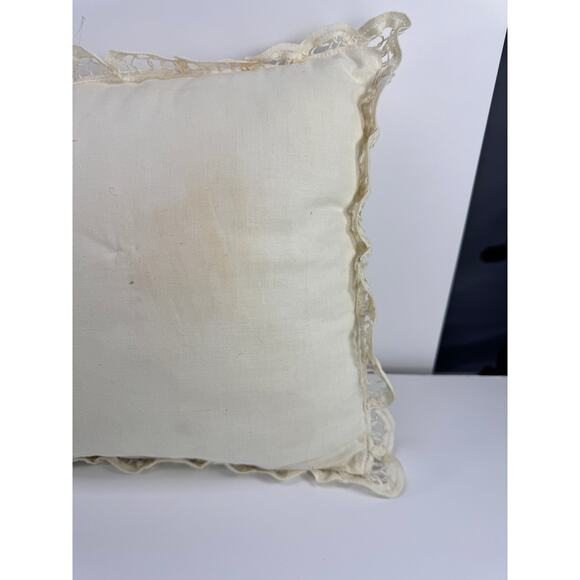 Vintage Lace Toss Pillow - Battenberg White Lace Pillow French Country Style - Picture 7 of 9